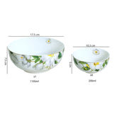 White Floral Print 7-Piece Fine Porcelain Dessert & Pudding Set | Gold Lining | Elegant Gift Box
